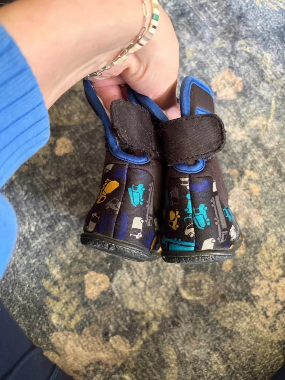 Bogs Kids Black Rain & Snow Boots with Blue and Yellow Construction Print